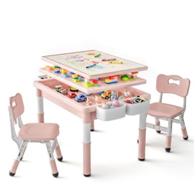 Kids Table and 2 Chair Set, Activity Desk for Drawing, Building Blocks, and Play