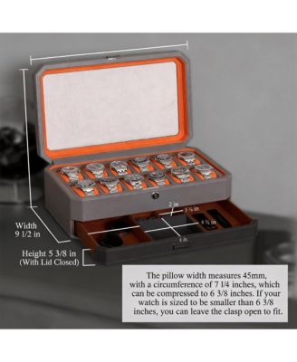 Luxury Watch Box - 12 Watches, PU Leather, Glass Lid, Accessory Drawer