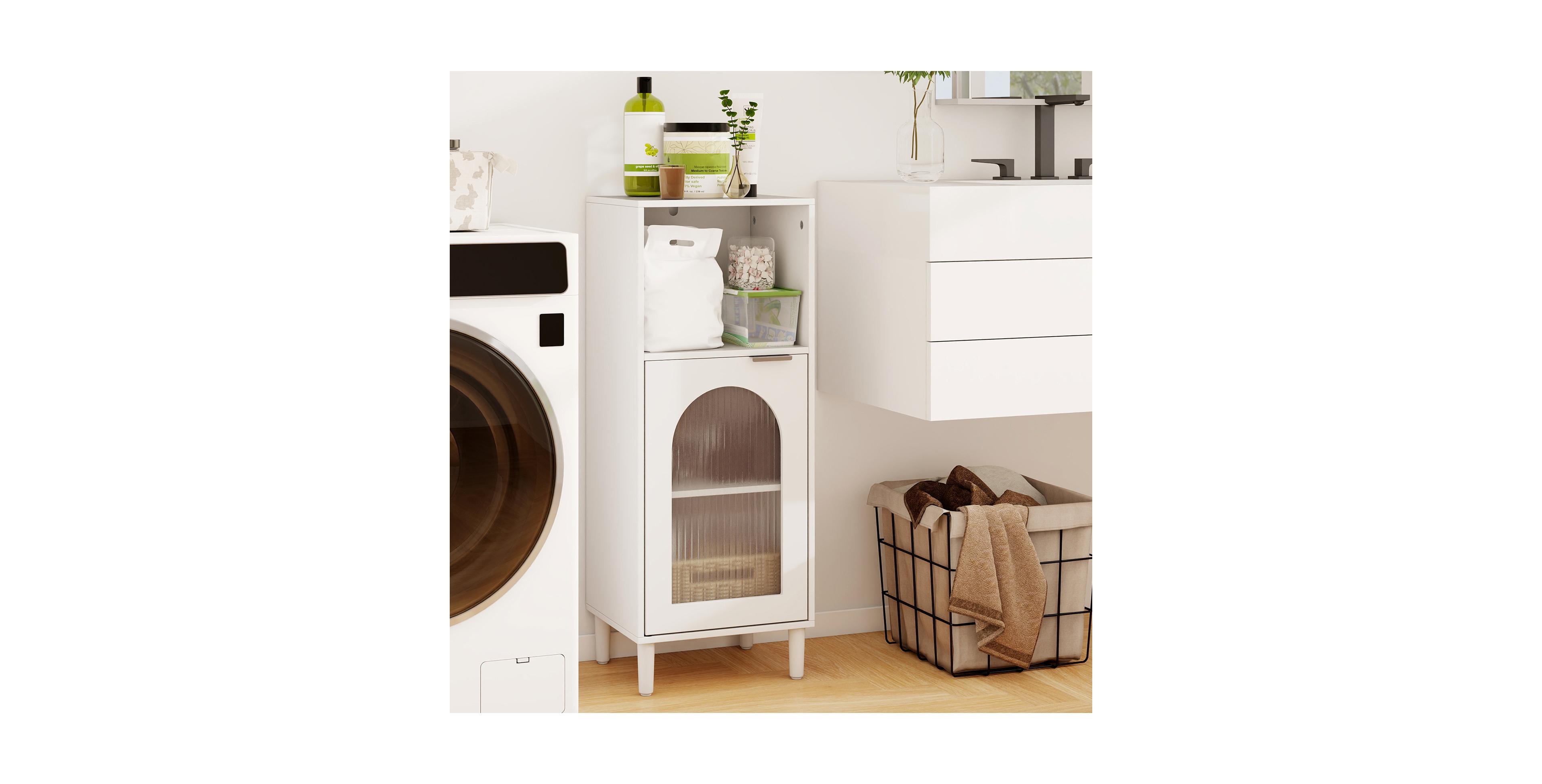 sumyeg Bathroom Floor Storage Cabinet Wooden Side Organizer with Adjustable Shelf