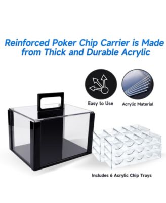 600pcs Casino Grade Acrylic Poker Chips Carrier with 6 Poker Chip Trays