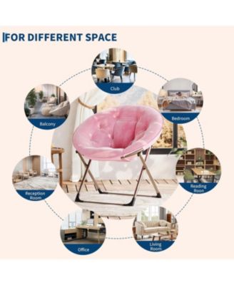 Faux Fur Saucer Chair - Oversized Foldable Moon Chair, 300lb Capacity for Bedroom