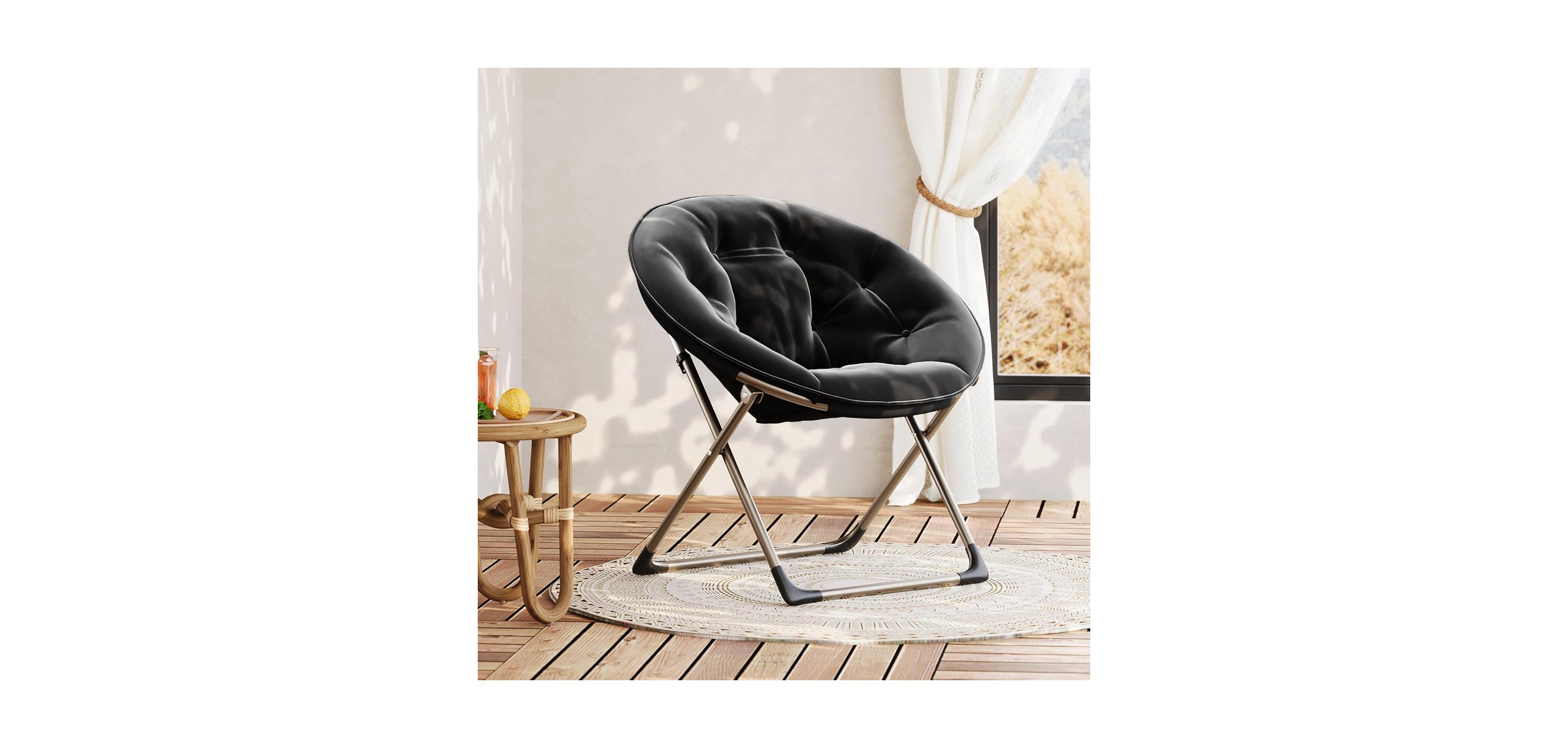 gaomon Faux Fur Saucer Chair - Oversized Foldable Moon Chair, 300lb Capacity for Bedroom