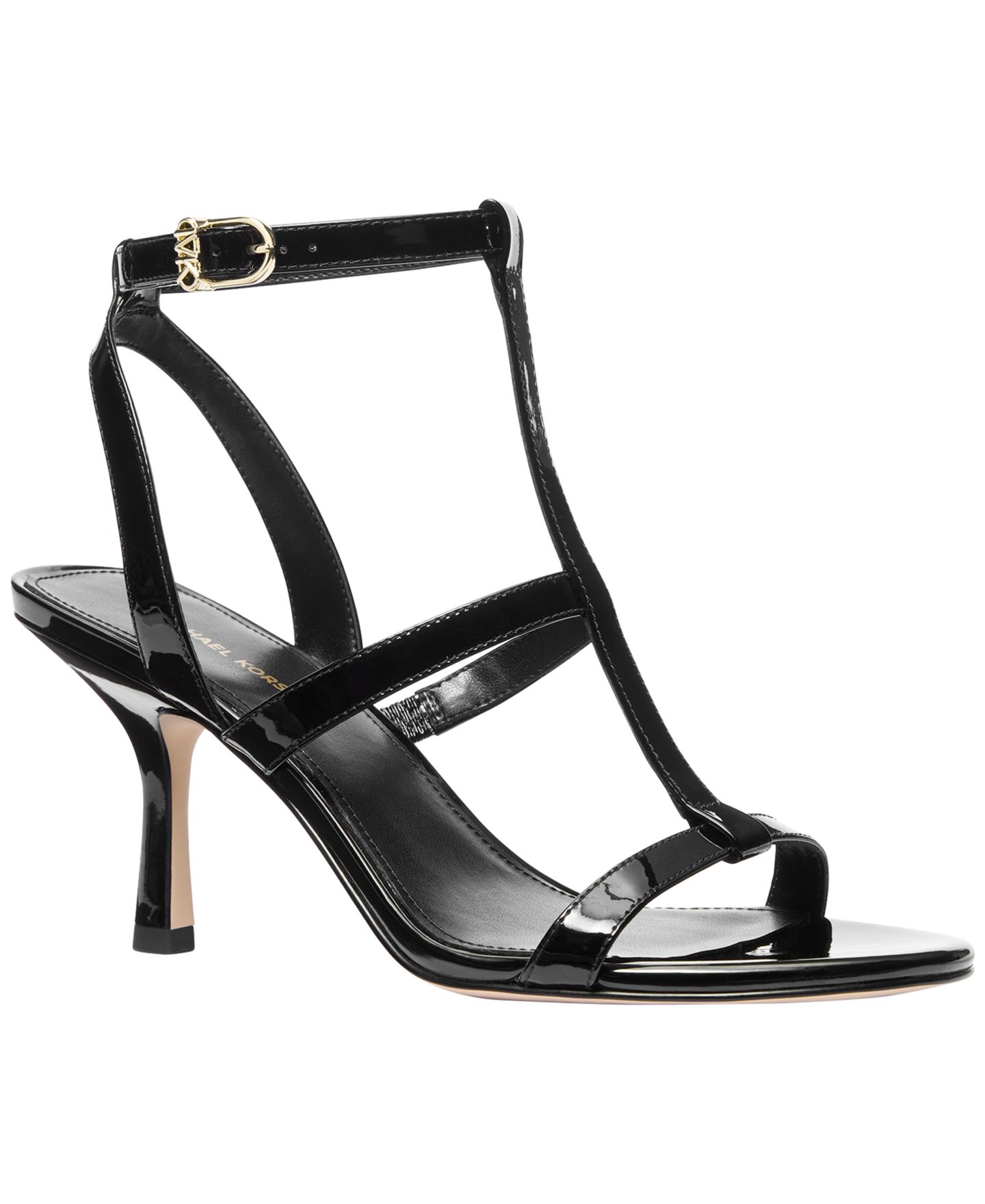 Женские сандалии Michael Kors Nara Mid T-Band Dress Sandals, цвет: Чёрный лаковый — фото 1