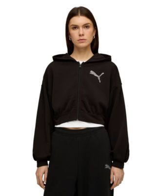 Women's Essentials Graphic Bedazzled Full-Zip Hoodie