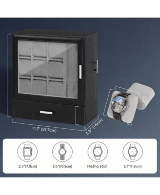 9-Slot Vertical Watch Case for Men with Necklace Display and 3-Tier Drawer