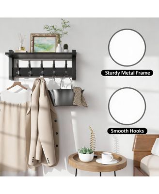 Wooden Coat Rack with Shelf, 5 Hooks, 55lbs Capacity, Space-Saving, DIY