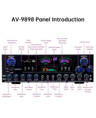 5.1 Channel 3000W Peak AV Surround Amplifier with Powerful Subwoofer, Bluetooth 5.0 & USB/SD