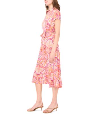 Women's Short-Sleeve Zipper Midi Dress