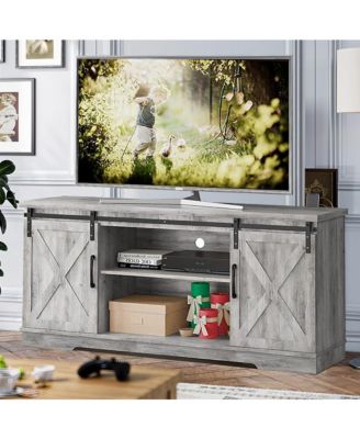Farmhouse TV Stand, Entertainment Center for 65 Inch TV Media Console Table, Barn Door TV Stand with Storage