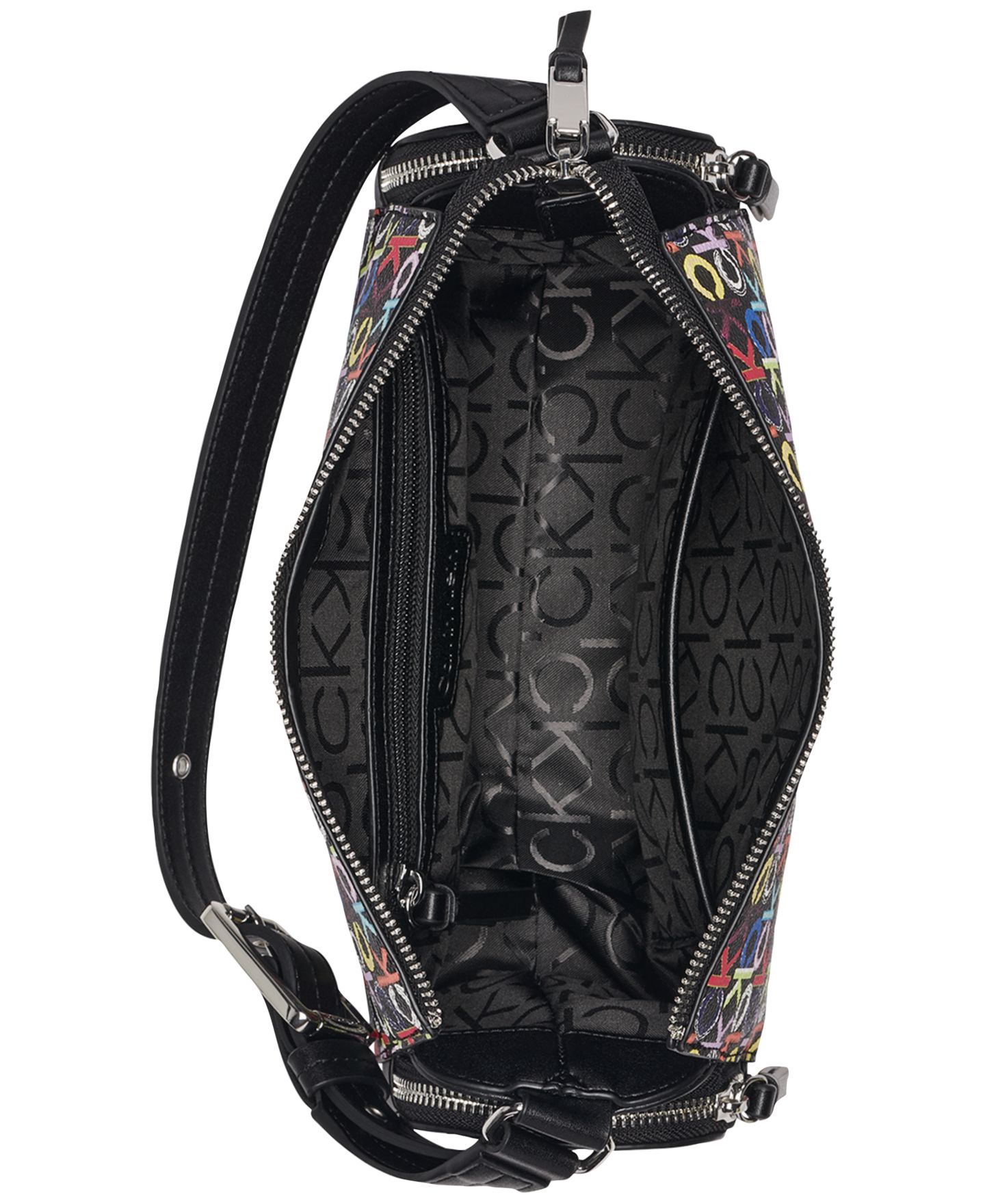 Женская сумка Calvin Klein Camryn Signature Top Zipper Cargo Shoulder, цвет: Чёрный разноцветный — фото 4