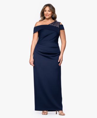 Plus Size Long Asymmetrical Neck Ball Gown