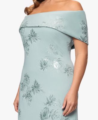 Plus Size Long Jacquard Off The Shoulder Ball Gown