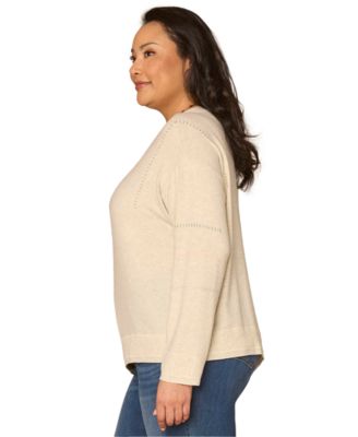 Plus Size Long-Sleeve Mixed Media Knit Top