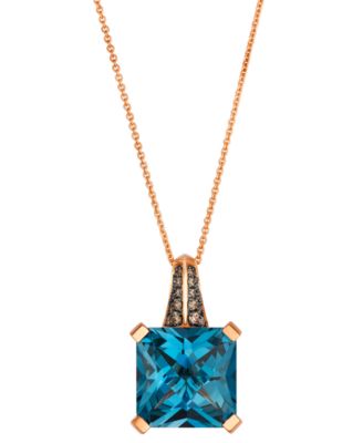 London Blue Topaz (7-19/20 ct. t.w.) & Chocolate Diamond (11/100 ct. t.w.) Pendant Necklace in 14k Strawberry Gold