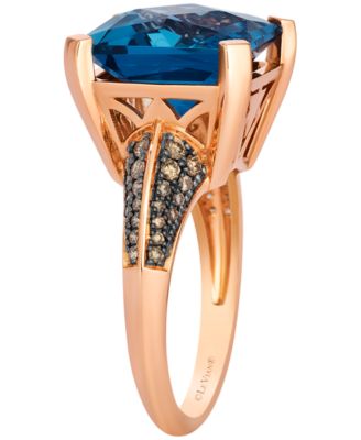 London Blue Topaz (7-19/20 ct. t.w.) & Chocolate Diamond ( 3/10 ct. t.w.) Ring in 14k Strawberry Gold