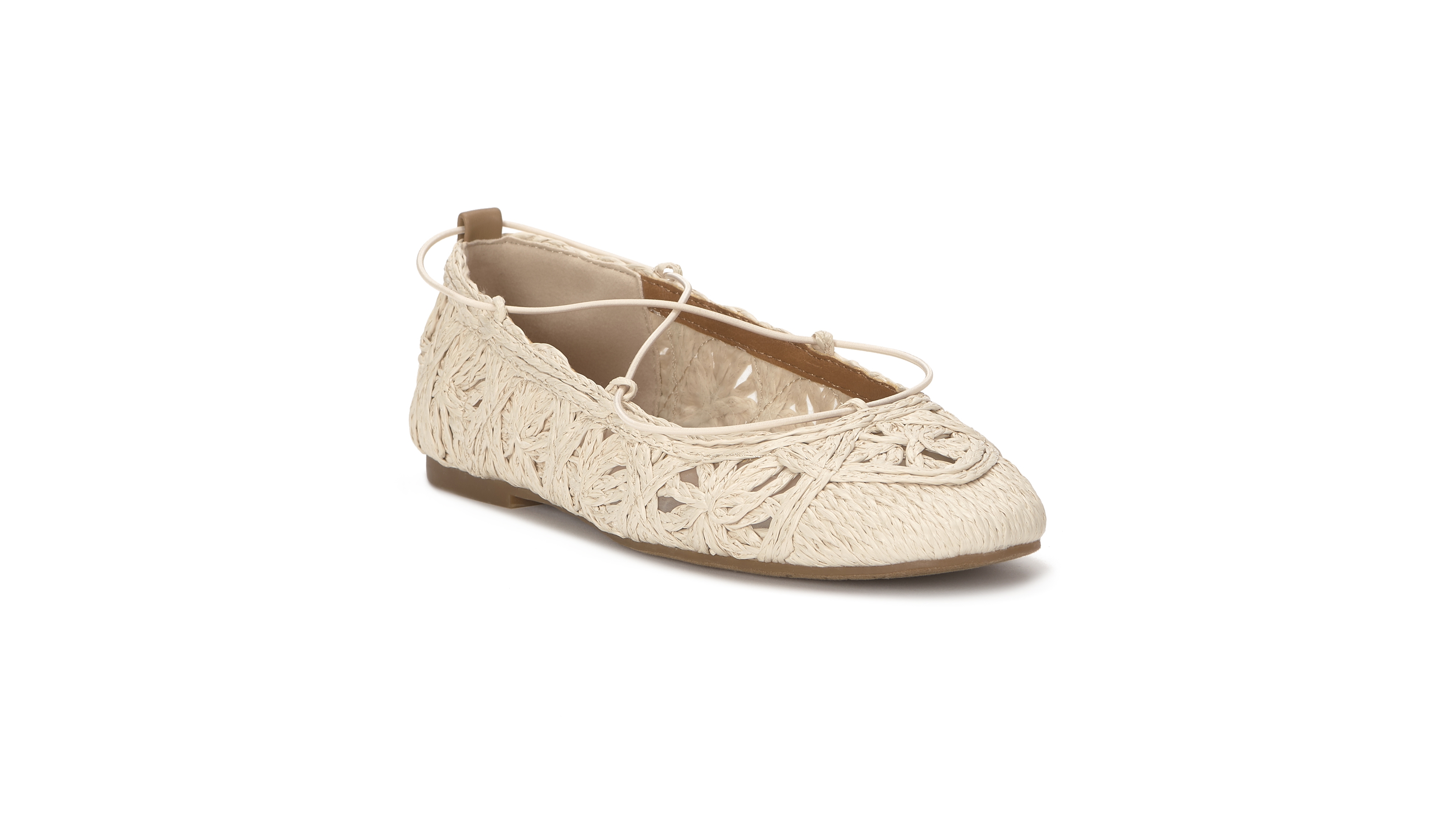 Lucky Brand Women's Tennyr Laced Criss-Cross Strap Raffia Ballet Flats