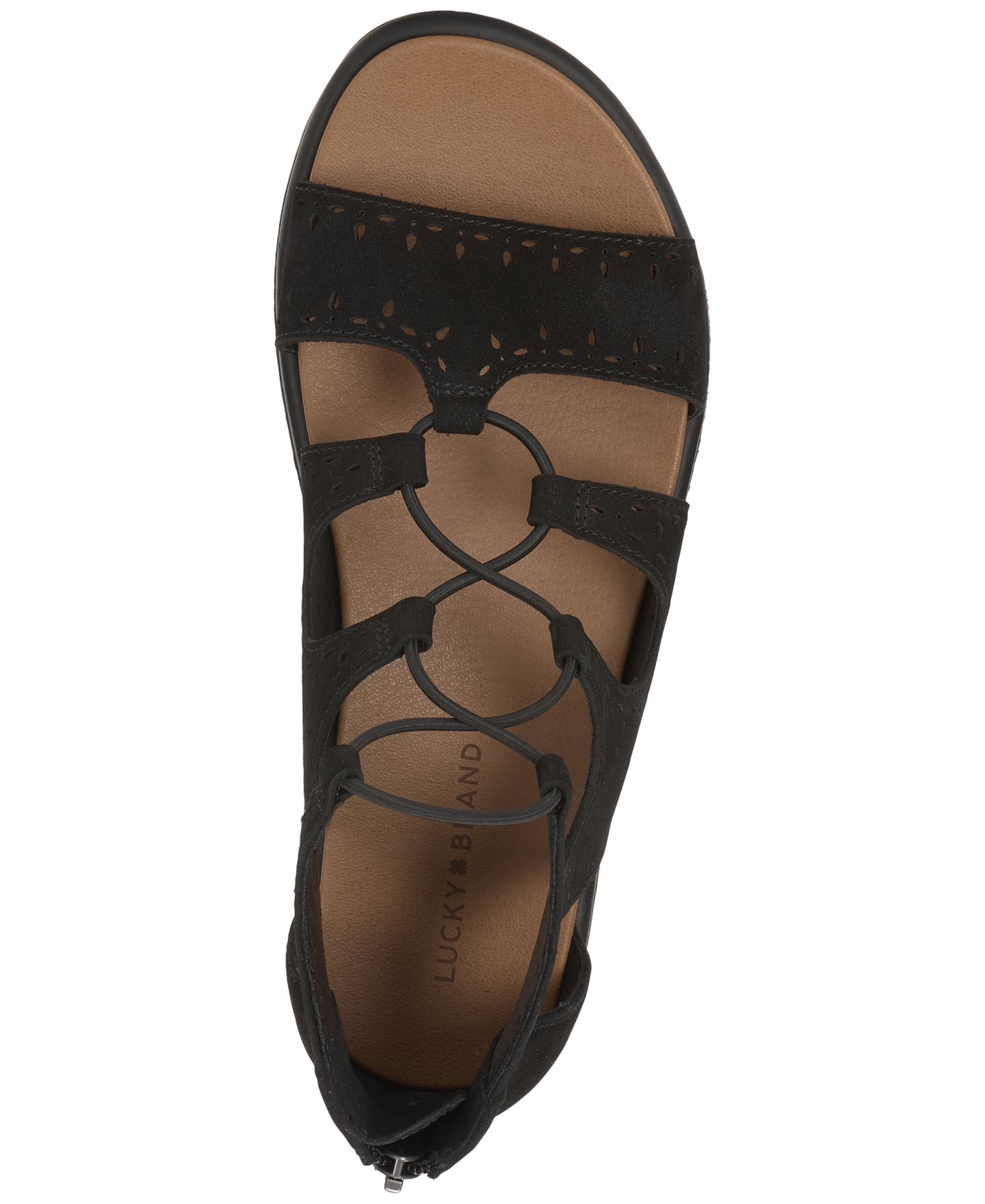 Женские сандалии Lucky Brand Sartea Laced Gladiator Flat, цвет: Чёрный нубуковый — фото 4