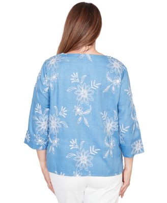 Petite Classics Tossed Floral Embroidered Crewneck Top