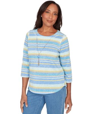 Petite Coastal Striped Jewel Neck Top