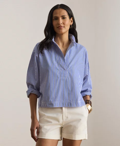 Striped Cropped Shirt - Blue/White