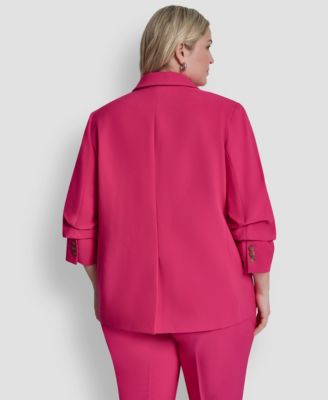 Plus Size 1-Button Ruched-Sleeve Blazer