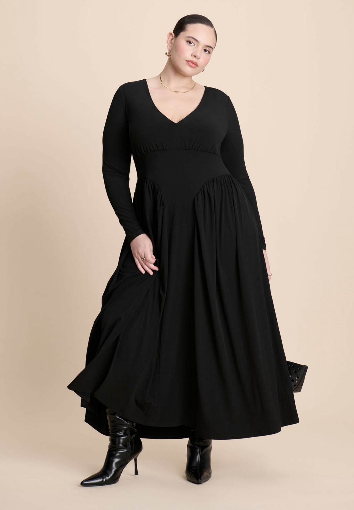 Eloquii Women's Plunge Neck Knit Dress