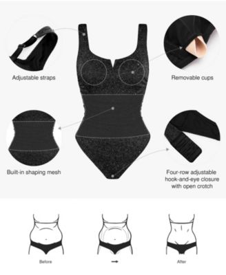 Women's Shapewear Ruched Metallic Knit Square Neck Slimming Bodysuit