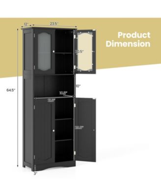 64.5 Inch Tall Bathroom Storage Cabinet with Frosted Glass Doors and Shelves
