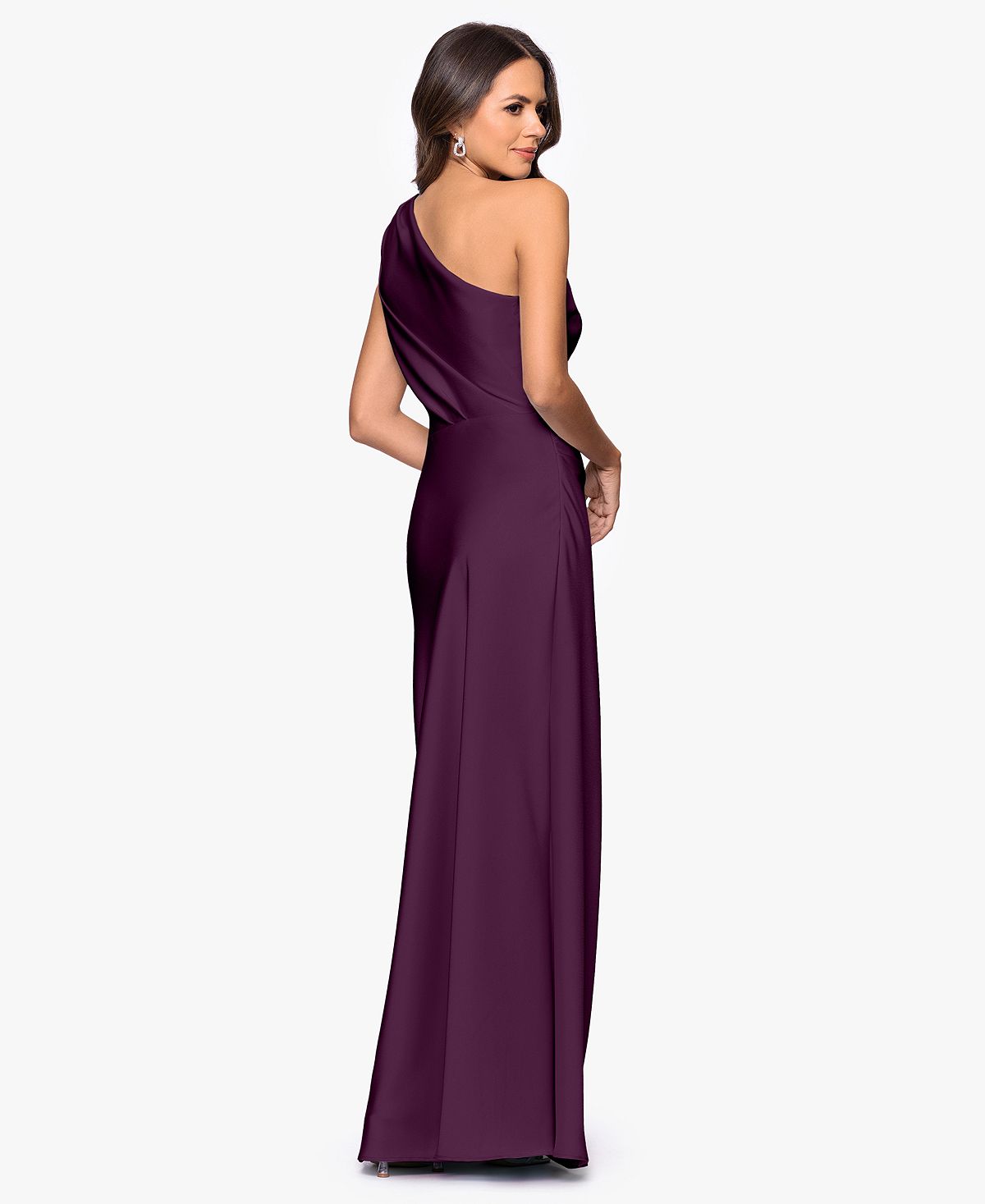 Betsy & Adam Women's One-Shoulder Draped Evening Gown view 4 — MAYCSS fashion products
