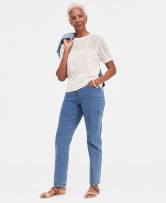 Women's Short-Sleeve Pointelle Lurex Sweater