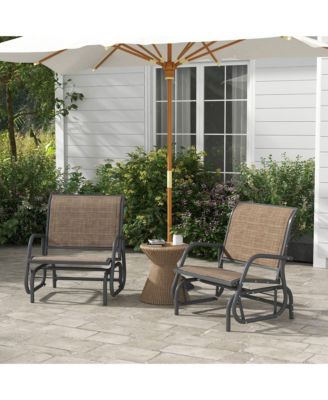 Light Mixed Brown Outsunny Porch Glider Set of 2 Metal Frame Mesh Fabric Curved Armrests for Garden Poolside Backyard Balcony
