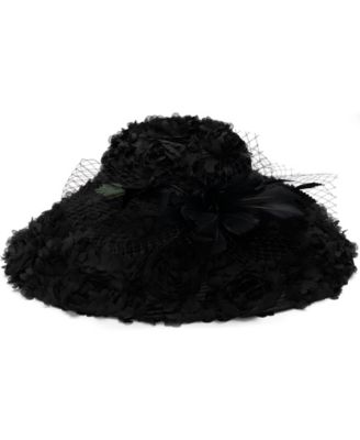 Rosette Overlay Wide Brim Hat
