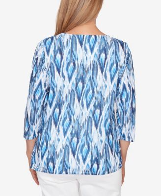 Petite Mykonos Ikat Embellished Neck Top