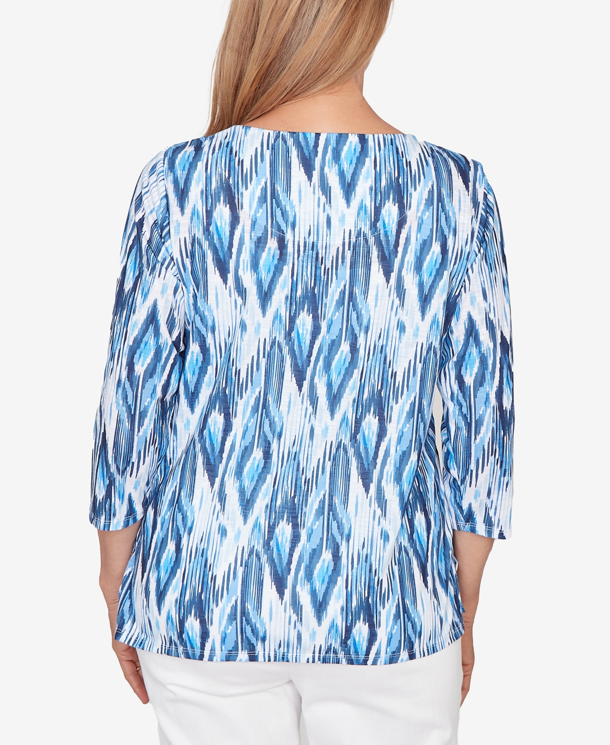 Alfred Dunner Petite Mykonos Ikat Embellished Neck Top