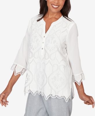 Petite Al Fresco Lace Cut Out Front Henley Top