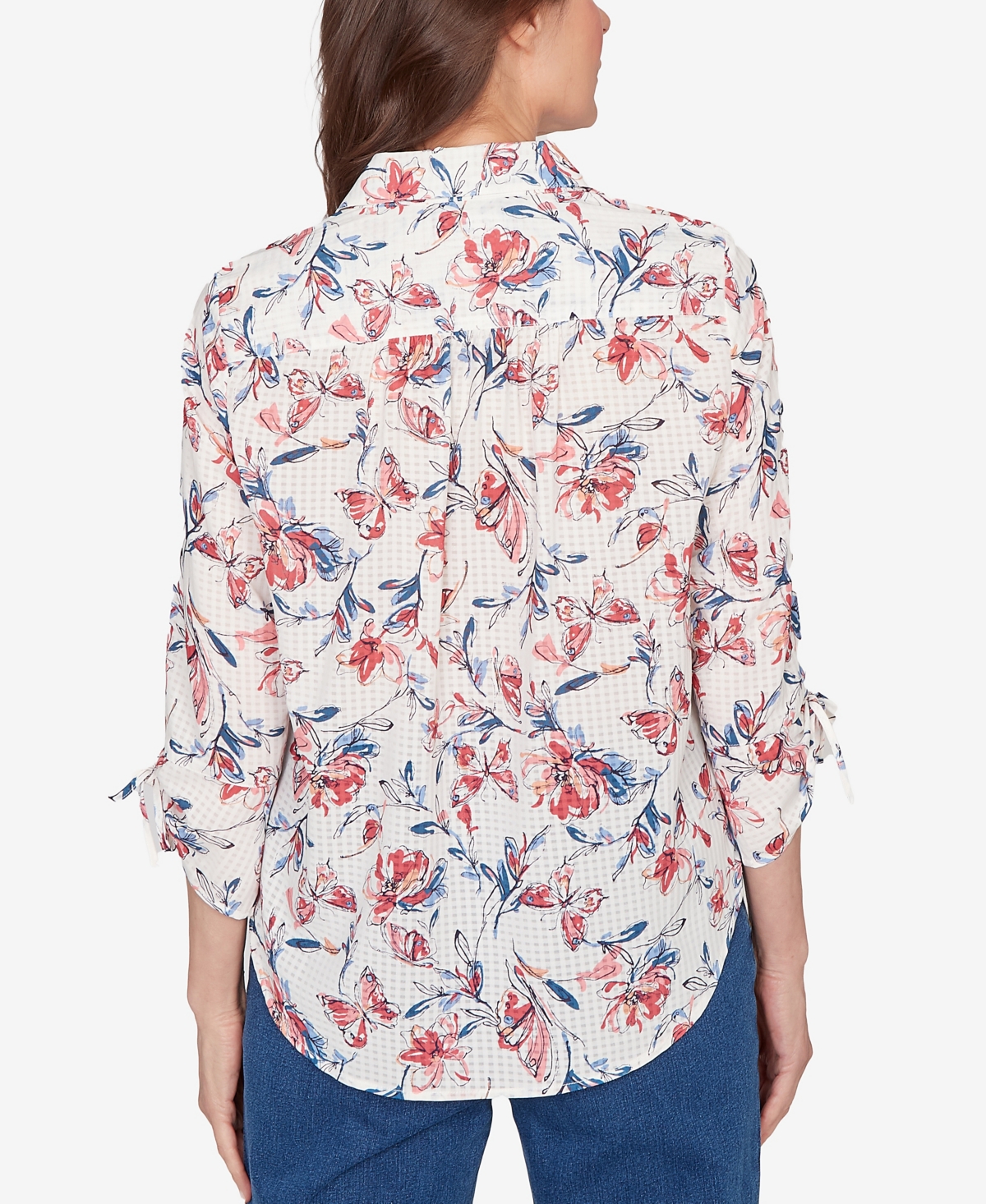 Alfred Dunner Petite Austin Etched Floral Butterfly Button Down Top