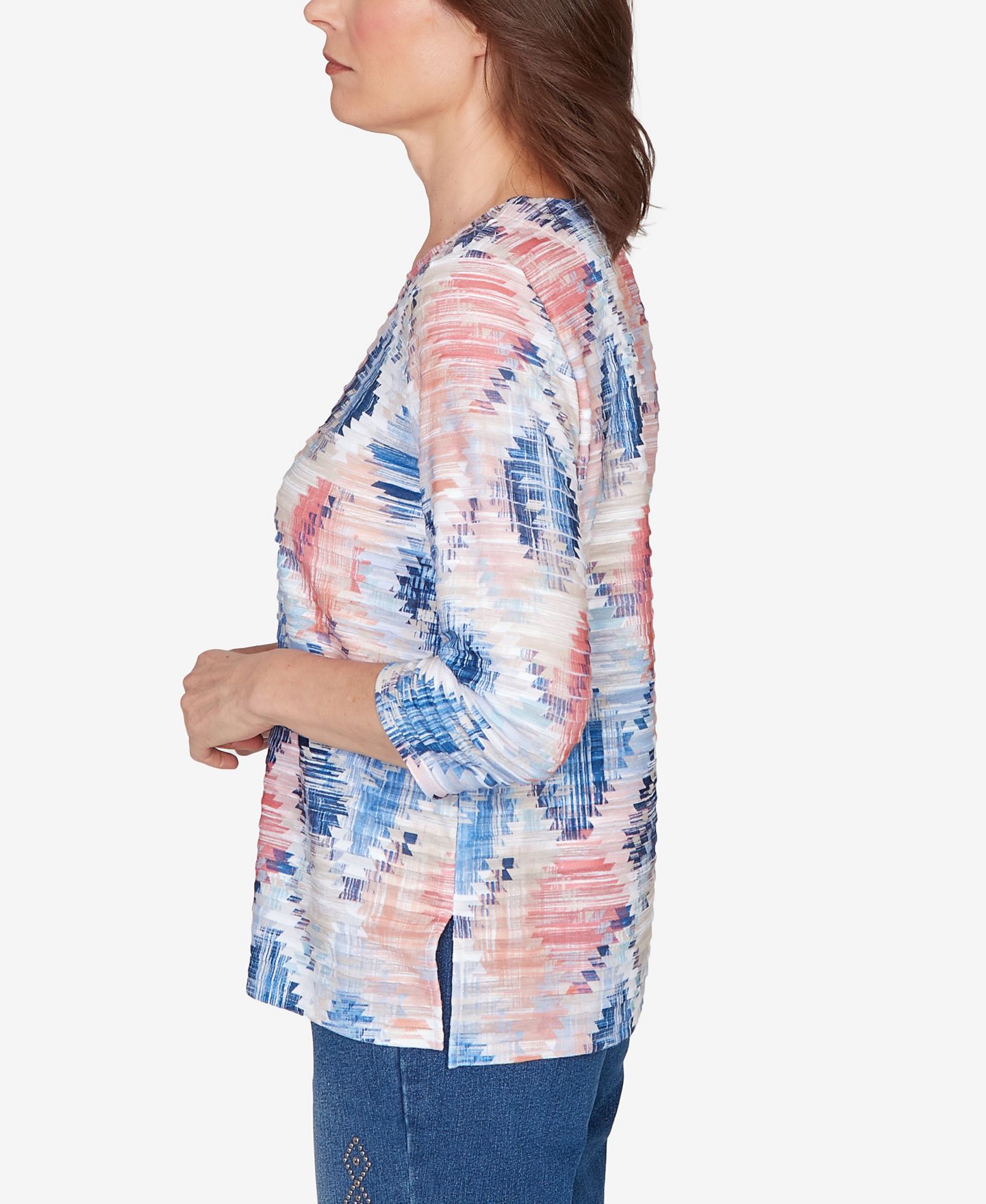 Женский топ Alfred Dunner Petite Austin Aztec Diamond Knit, цвет: Синий разноцветный — фото 4
