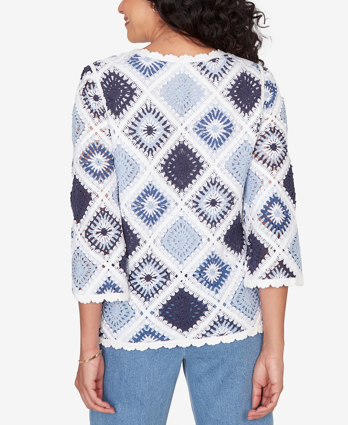 Alfred Dunner Petite Austin Diamond Crochet Sweater