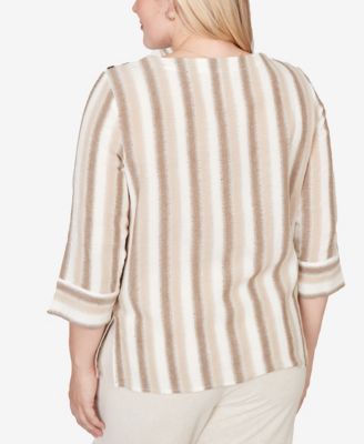 Petite Natural Wonder Spliced Stripe Three Quarter Sleeve Top
