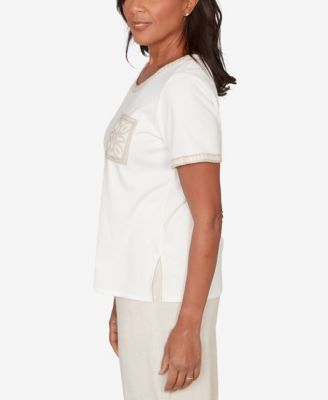 Petite Natural Wonder Crochet Pocket Short Sleeve T-shirt