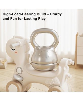4-in-1 Musical Rocking Horse for Toddlers, Converts to Ride-On Toy, Walker & Balance Board