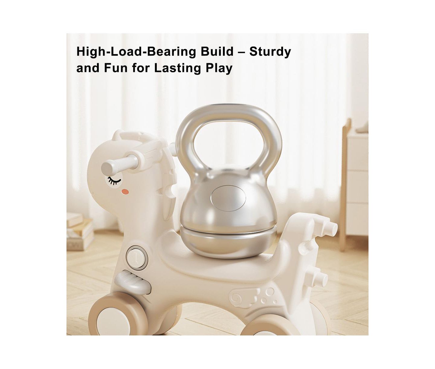 Детская игрушка Bruce & Shark 4-in-1 Musical Rocking Horse, Converts to Ride-On, Walker & Balance Board, 80 lbs, Ages 1+, цвет: Коричневый — фото 3