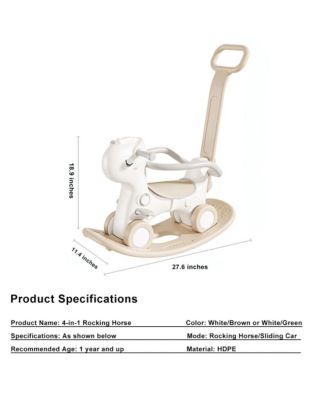 4-in-1 Musical Rocking Horse for Toddlers, Converts to Ride-On Toy, Walker & Balance Board