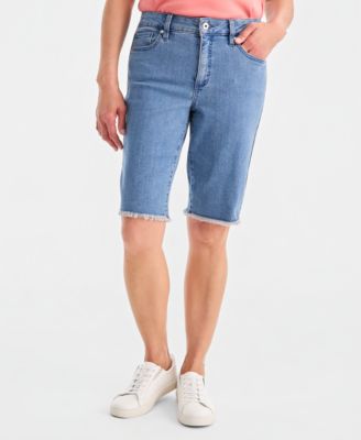 Women's Mid-Rise Raw-Edge Bermuda Shorts