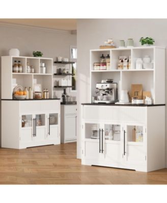 60" Kitchen Pantry Cabinet, Tall Pantry Storage Cabinet with Microwave Stand