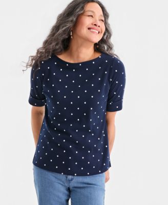 Women's Printed Boat-Neck Elbow-Sleeve Top