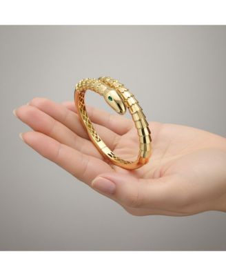 14k Gold Plated CZ Eyes Serpent Bypass Bangle Bracelet
