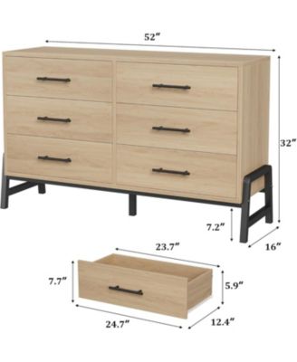 52" Wide 6-Drawer Closet Dresser, Freestanding Wooden Storage Cabinet for Bedroom & Living Room, Natural Oak
