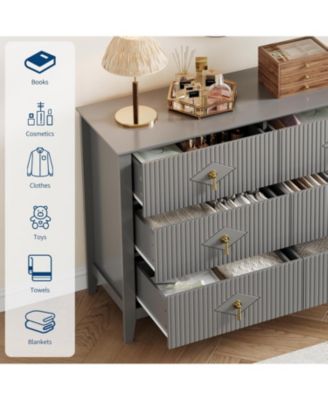 Fluted Dresser 47" Wide – 6-Drawer Modern Wood Chest for Bedroom, Stylish Storage Cabinet for Living Room, Hallway, or Entryway, Green