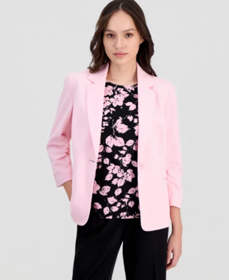 Petite Scrunch-Sleeve Blazer - Peony Pink